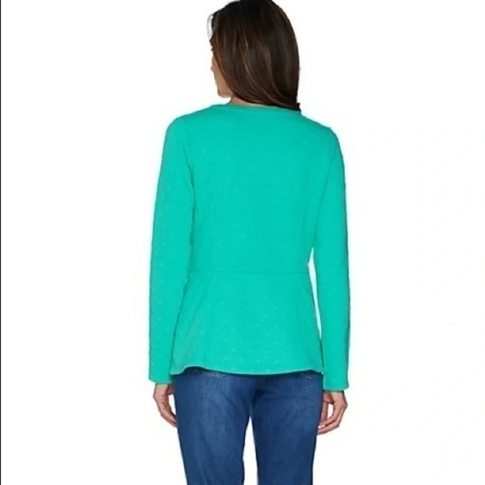 Isaac Mizrahi Live Teal Polka Dot Jacquard Zip Up